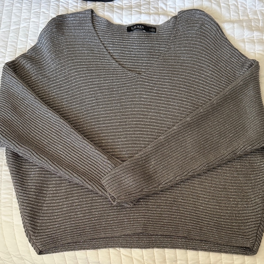 Ralph Lauren Silver V-Neck Sweater